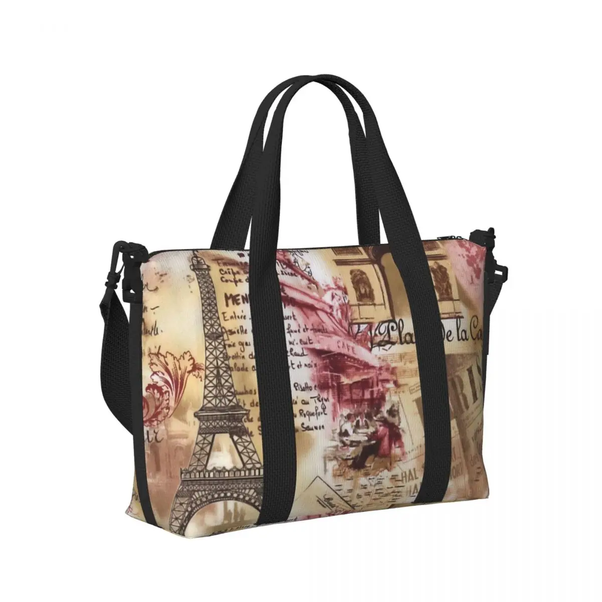 Bolsa tote personalizada da França Paris Torre Eiffel feminina de grande capacidade para praia e academia bolsa de viagem de ombro