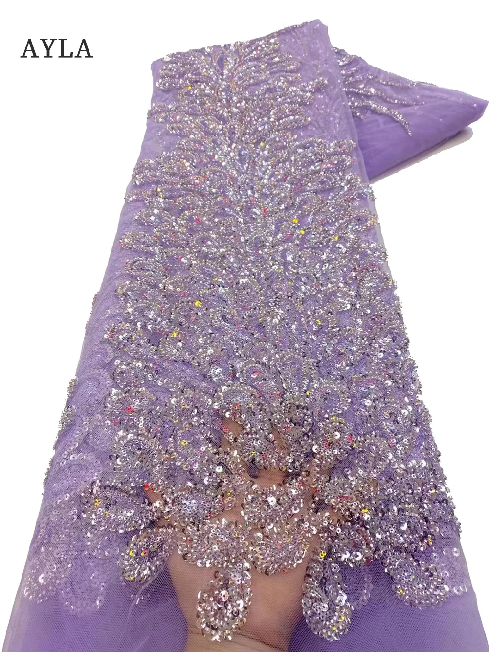 

Luxury Hand Beaded Lace Fabric Bridal White Lace High Quality African Lace For Wedding Dress Sew French Tulle Net Sequin Fabrics