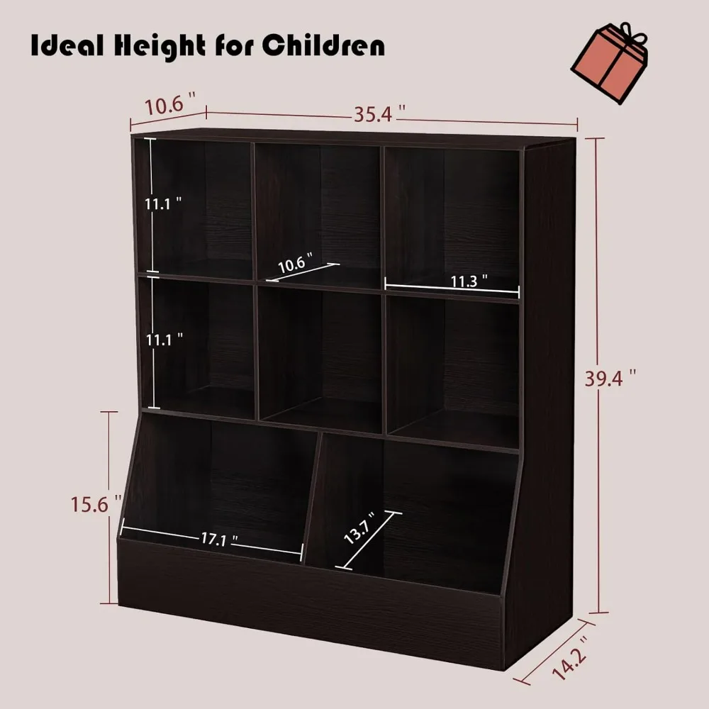 Toy Storage Organizer, Kids Bookshelf, Wood Toy Storage Cabinet, 8 Cubby Children Bookcase, Toddler Book Toy Shelf for Playroom