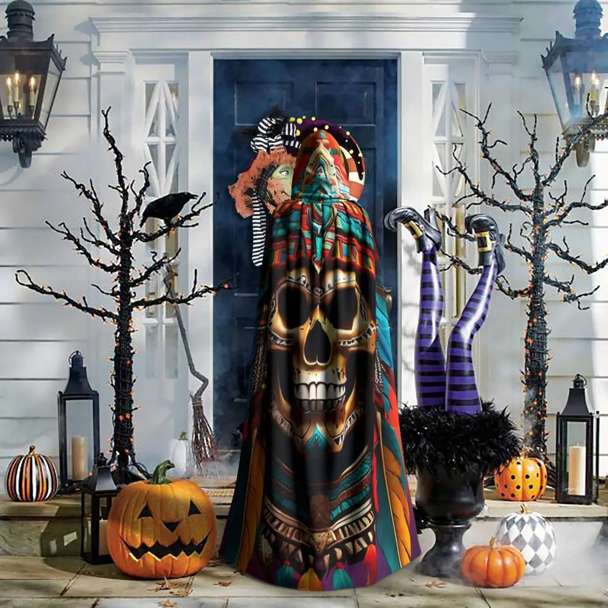 Capa larga con capucha de calavera azteca 7, disfraz Medieval de bruja, capa de Cosplay, abrigo de Halloween para adultos, Unisex