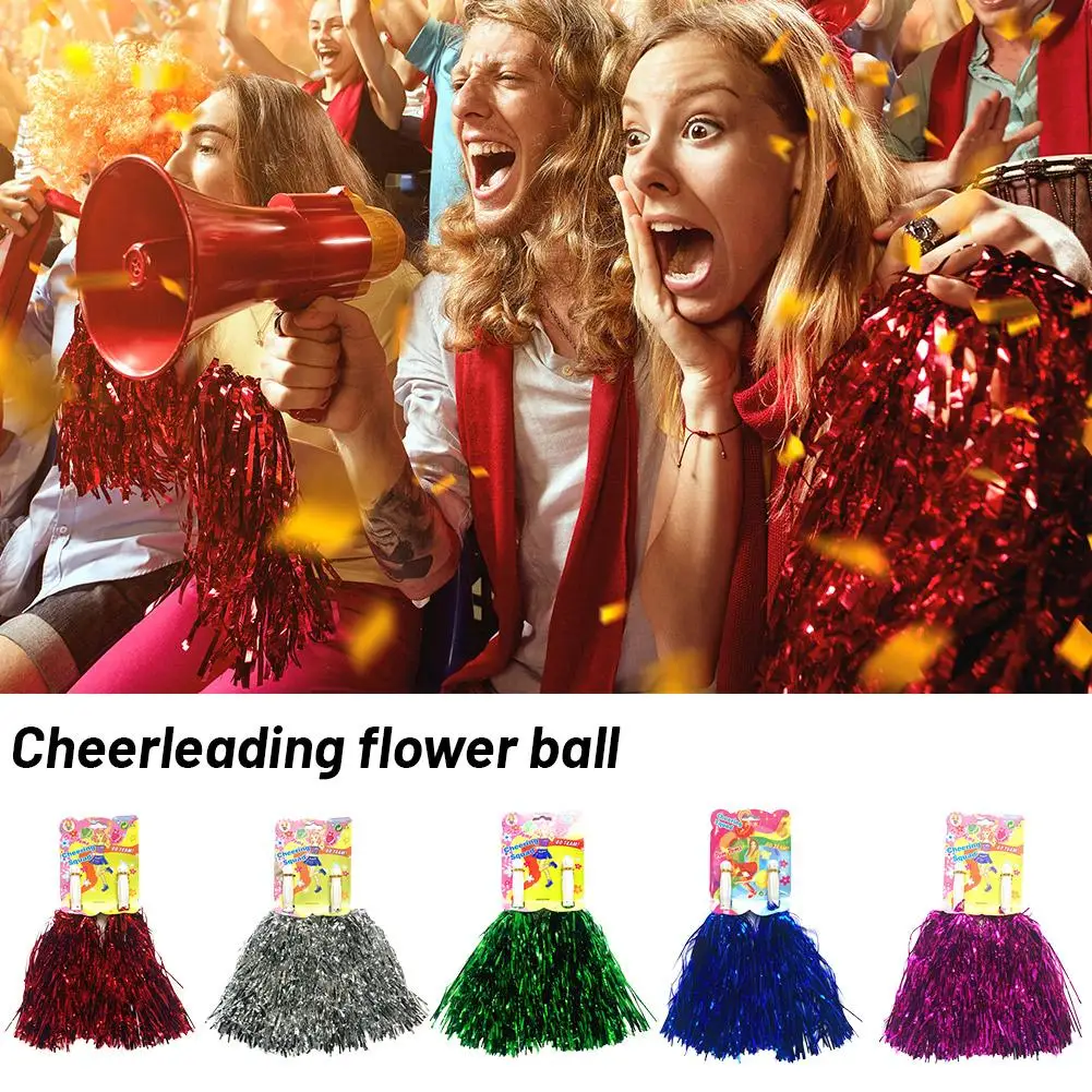 Pompon da cheerleader con manico Palline da allegria Oro Giallo Rosa Rosso Verde Blu per la danza delle mani Donna Ragazza Bambini Pompon Accessori