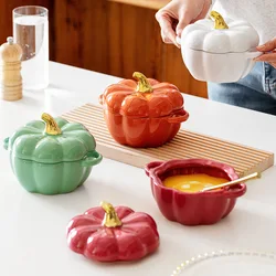 Ceramic with lid Stew Pumpkin cup Household kitchen Children's soup bowl Steamed egg salad Tableware Rice