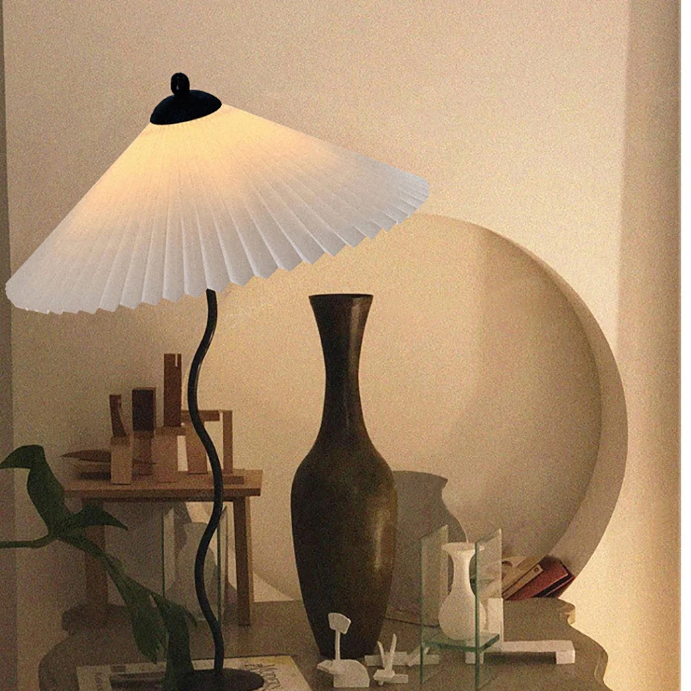 

Nordic Japanese Vintage and Danish Inspired Simple Pleated Table Lamp Ideal for Personalizing B&B Bedroom or Bedside Table Decor