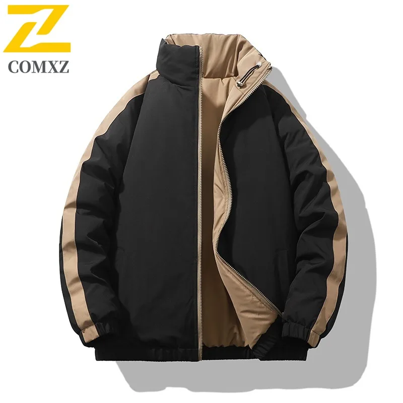 COMXZ عبر الحدود أسفل القطن الرجال الشتاء عكسها الوقوف طوق القطن سميكة مبطن حجم كبير كتلة اللون زوجين البخاخ العصرية