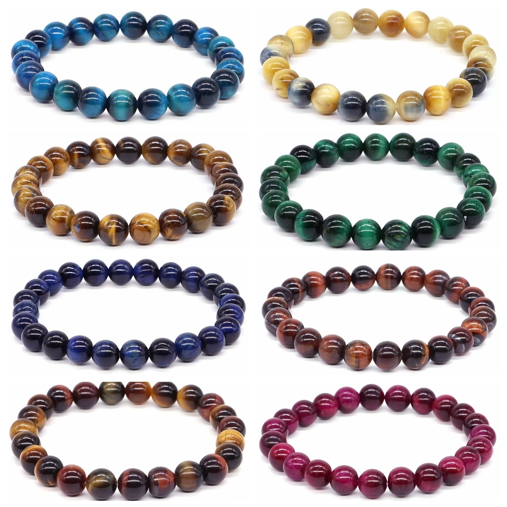 

Natural Colorful Tiger Eyes Bead Bracelet Reiki Healing Round Bead Jewelry Pulseras Men Women Yoga Balance Bracelets Couple Gift