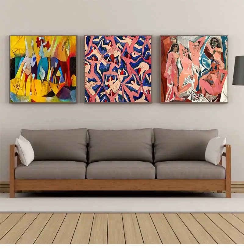 Famous Les Demoiselles d'Avignon Canvas Painting Artwork Reproductions Posters Wall Art Picture for Living Room Decor