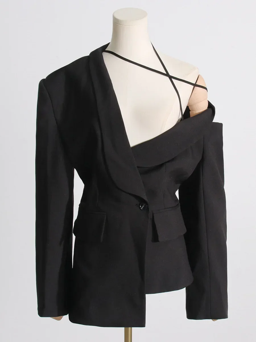 Blazer feminino oco fora do ombro, jaqueta formal, senhora do escritório sexy, casaco menina quente, roupa de negócios, terno da moda, outono, sexy, 1 pc