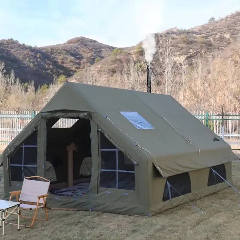 129 SqFT Inflatable Tent 8-10 Person Blow Up Camping Tent with Stove Jack Hole 4 Season Waterproof Large Pop Up Tents for