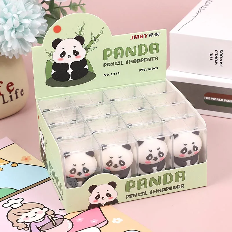 16pcs/lot Cartoon Panda Pencil Sharpener Cute Mini Hand Mechanical Cutter Knife Stationery gift school supplies