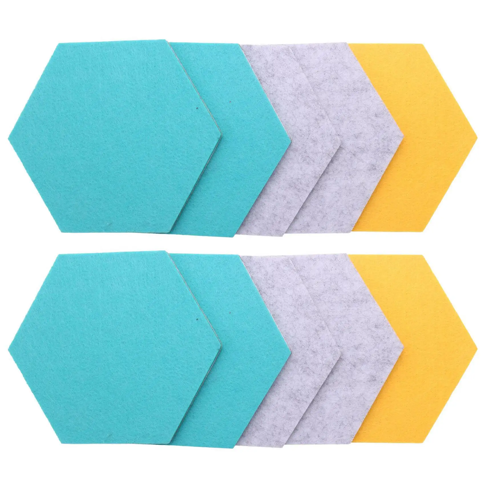 10Pcs Hexagon Felt Board Hexagonal Felt Wall Sticker Multifunction 3D Decorative Home Message Board Gray Yellow Series