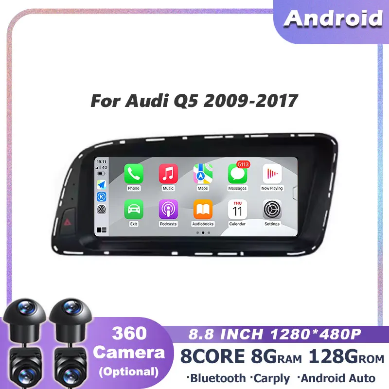 

8.8 Inch RHD For Audi Q5 2009-2017 Android 15 Auto IPS Screen Carplay Car Accessories Monitor Multimedia Radio Player GPS tools