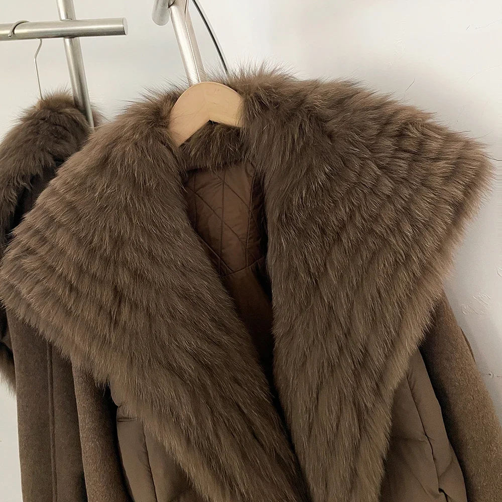 OFTBUY Großer Echter Fuchspelz Kurzer Daunenmantel Neue Winter-Oberbekleidung mit Abnehmbaren Handschuhen Damen Entendaunen Kurze Jacke – Detail 10