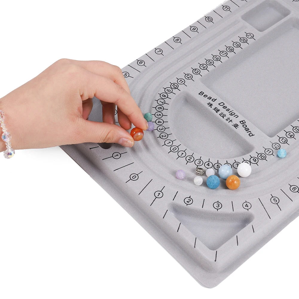 

Gray Flocked Bead Board For DIY Bracelet Necklace Beading Jewelry Making Organizer Tray Design Craft Measuring Tool Accessories