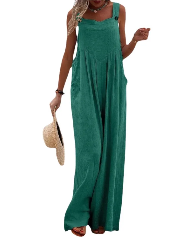 Y2K بدلة قفز نسائية غير رسمية بلون واحد واسعة الساق وزرة صيفية للتنقل وحفلات العطلات والشاطئ ملابس الشارع الشهير بدلة قفز للمكتب #6