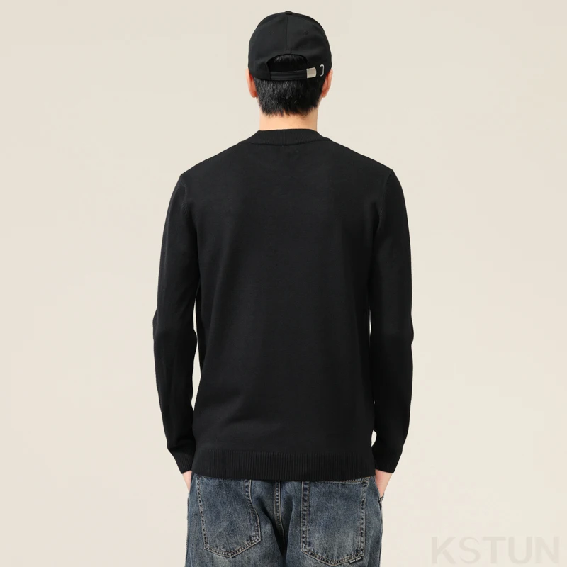 KSTUN Winter Mens Sweater Mock Neck Slim Fit Men's Clothing Streetwear Kintted Pullover Undershirts Tops Solid Colors Oversized