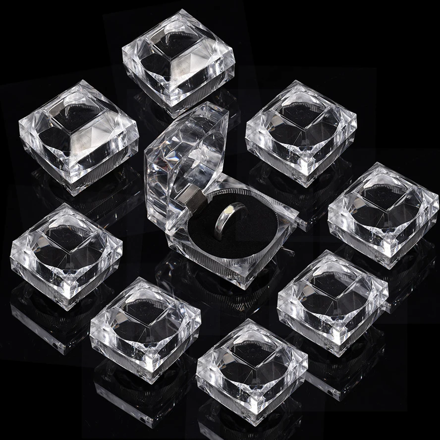 3pcs Organic Glass Squanre Ring Box Wedding Bridal Jewelry Storage Case Gift Boxes Rings Earrings Anti-oxidation Packaging Box