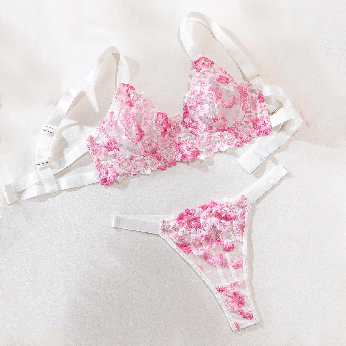 

Flower Embroidery See Through Erotic Set Women Thin Lingerie Bra Thong Set Underwear Micro Bikini Sexy Costumes