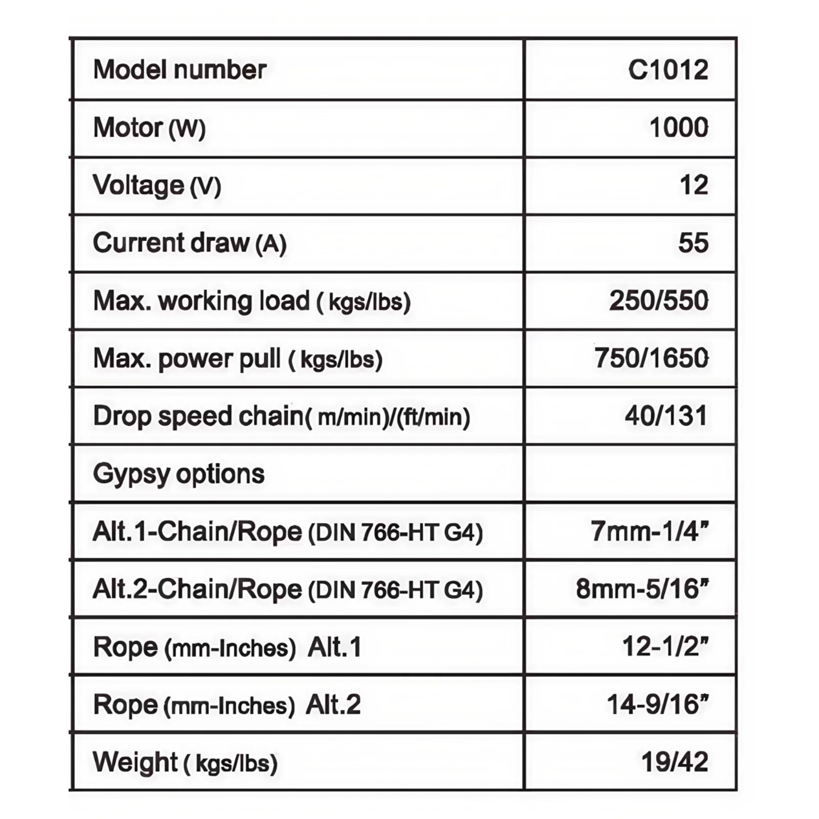 C1012 1000W Vertical High-Speed Marine Anchor Windlass for 32–45FT Yachts And Boats
