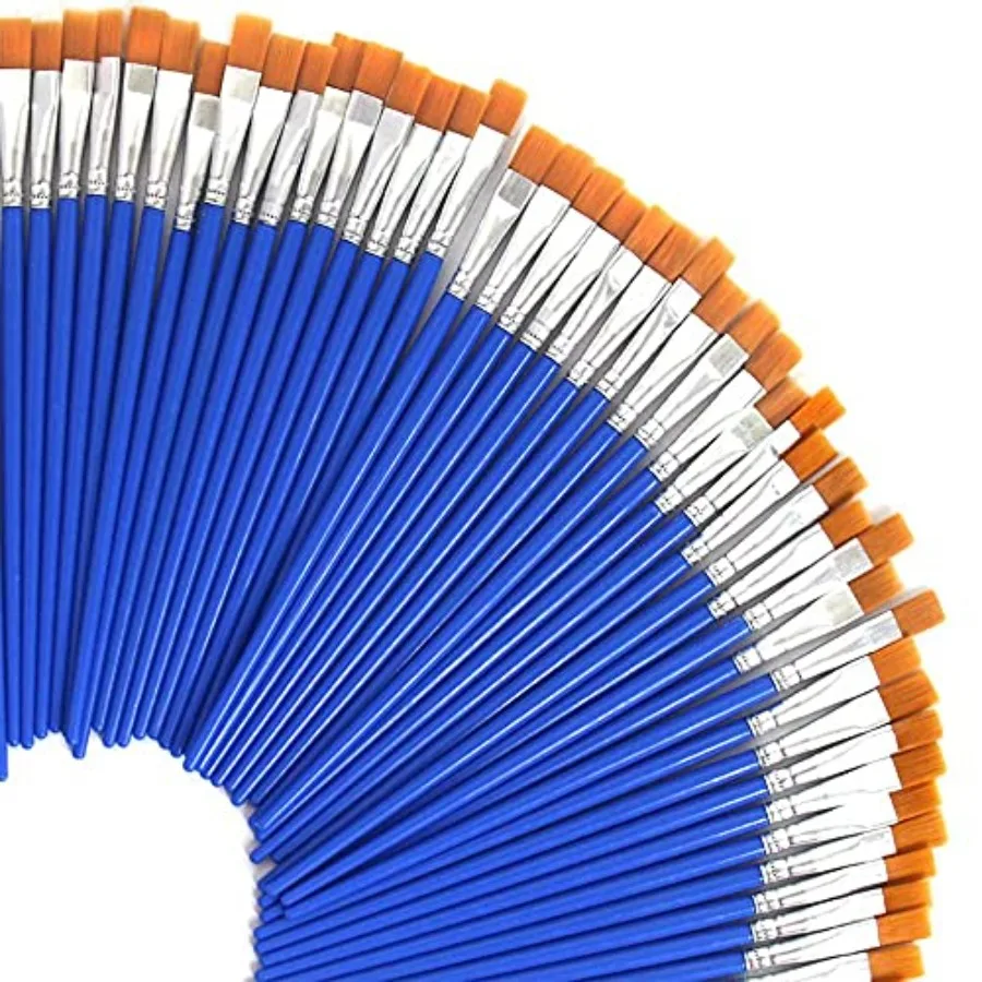 

Wide Flat Paint Brushes Set with Nylon Hair, Small Brush Bulk for Detail Painting Short Plastic Handle Acrylic Oil Watercolor F