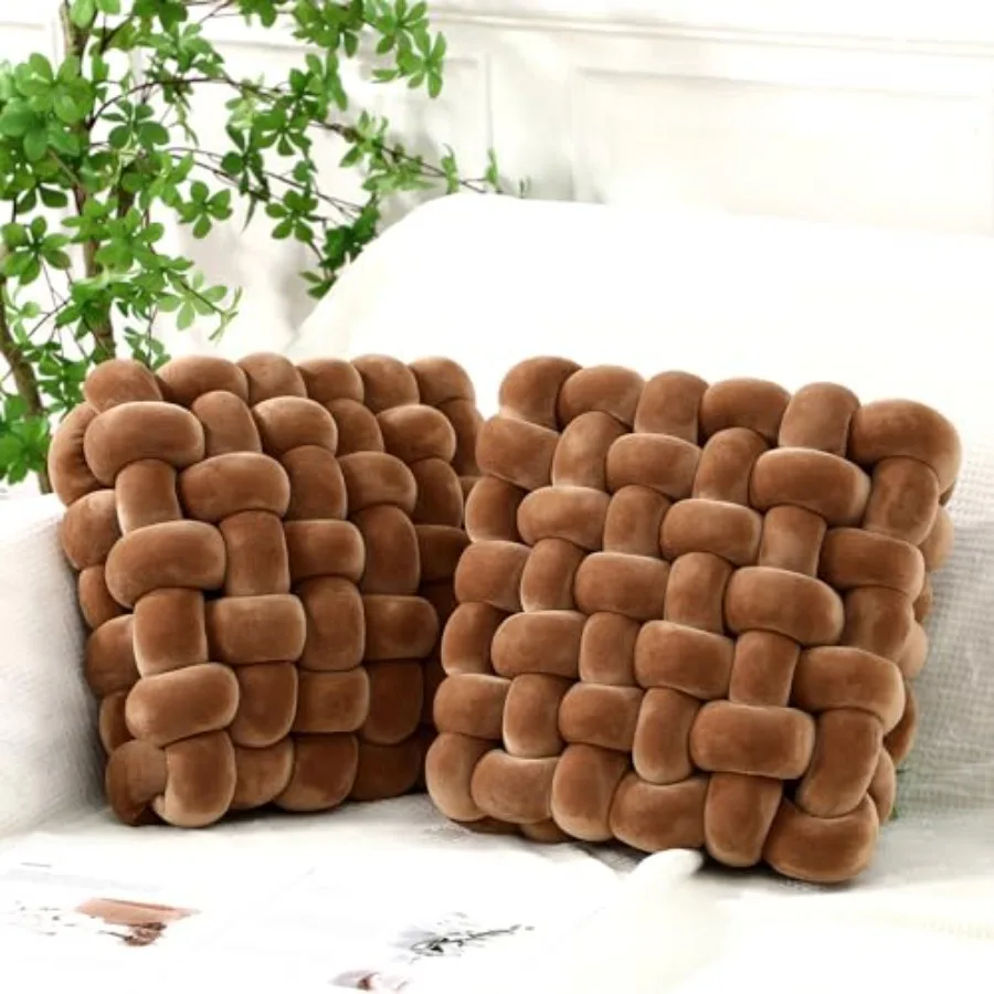 

2 Pcs Knot Pillows Square Knotted Plush Throws Soft Accent Pillows Decoration Cushion for Couch Home Office Living Room Bedroom