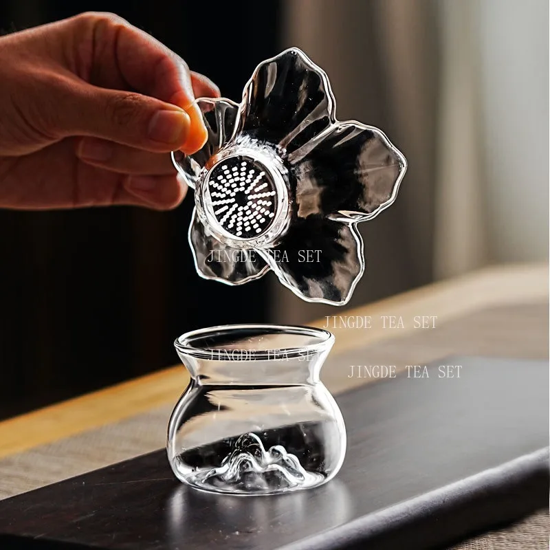 Glass Tea Strainer Set Tea Filter Transparent Flower Chinese Style Kungfu Tea Ceremony Accessories High-end Teaware