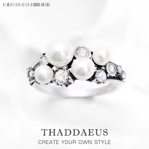 Freshwater Pearls with White Stones Ring Europe Style New Fine Jewerly Trendy Gift In 925 Sterling Silver For Women