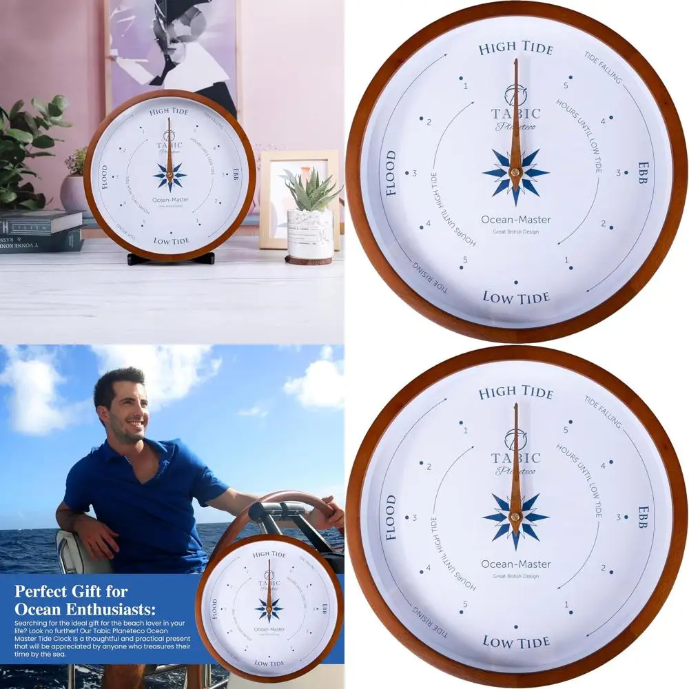 

Elegant Wall Tide Clock - Home Decor with High-Low Tide Indicator - Perfect for Beach & Ocean Plans - Dark Finish
