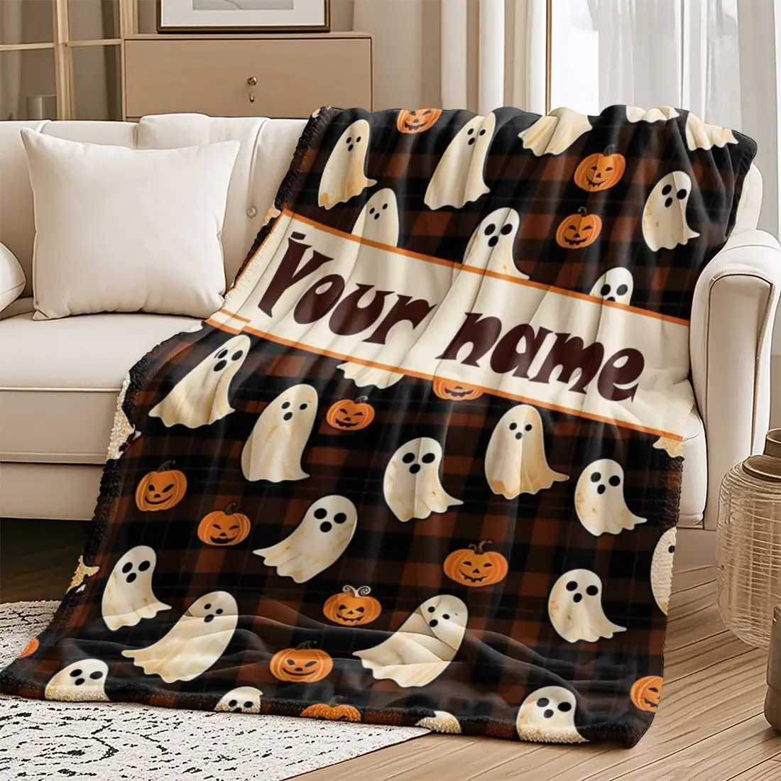 1 Piece Custom Name Personalized Flannel Blanket - Ideal Gift for Christmas, Halloween, Birthdays, and Anniversaries,