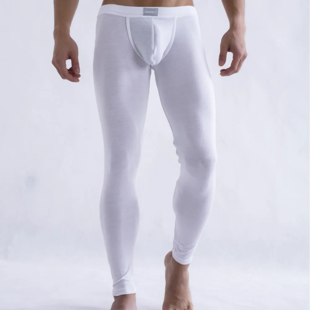 Men Ice Silk Pants While Thermal Long Johns Middle Waist Man