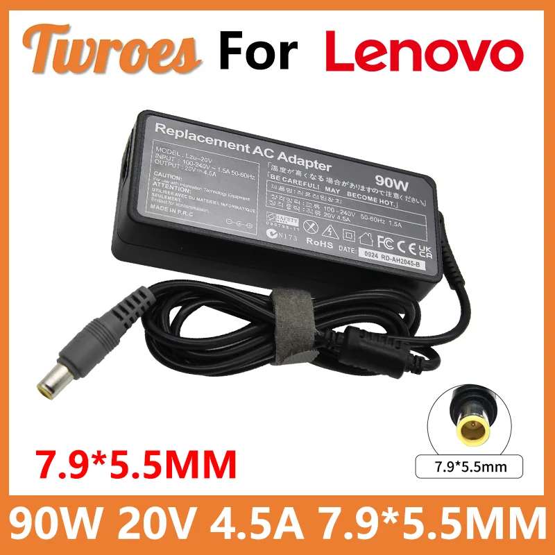 

Laptop Adapter 20V 4.5A 90W 7.9*5.5mm 8 pin AC For Lenovo T6 R6 Z6 X6 X200 X300 3000 C100 T60 E125 E430 E530 E4 Notebook Charger