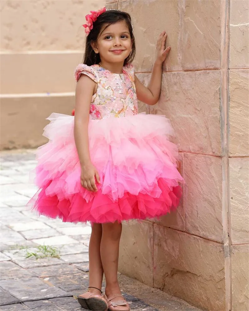 

Sequin Girls Dress Ruffles Elegant Kids Birthday Princess Dress 1-14 Yrs Tulle Tutu Gowns Wedding Party Flower Girl Dresses