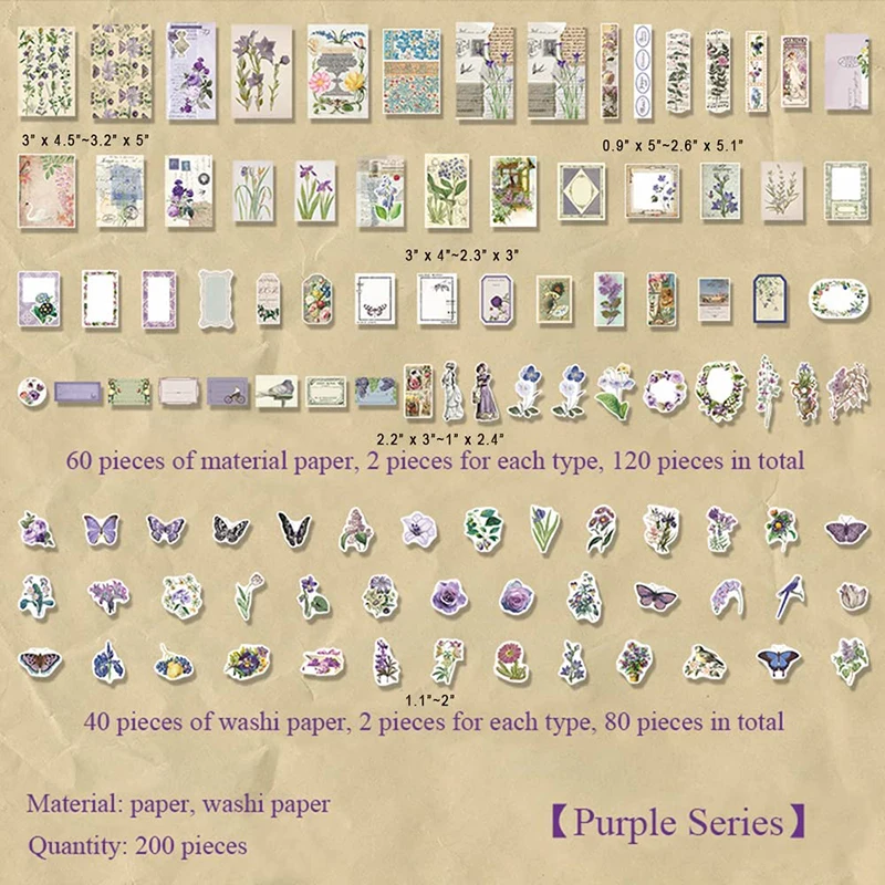 Kit de Scrapbooking Vintage, papier et autocollants pour Journal, 200 pièces, Scrapbooking, plante, Rose, champignon, matériel pour Journal