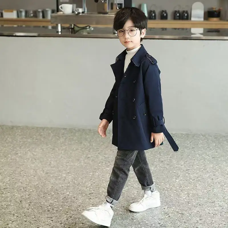 

5-15 Year Teenage Boys' Windbreaker Spring and Autumn Fashion Solid Color Children's Belt Casual Coat 120-170CM