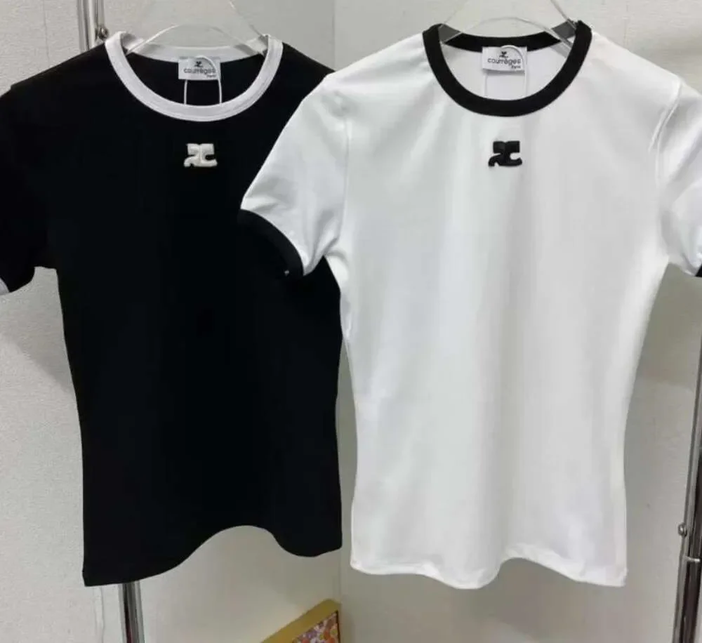 

24ess Designer T Shirt Summer Short Sleeve Women Tshirt Contrast Color Embroidery Slim Fit Top Tee Dress 66