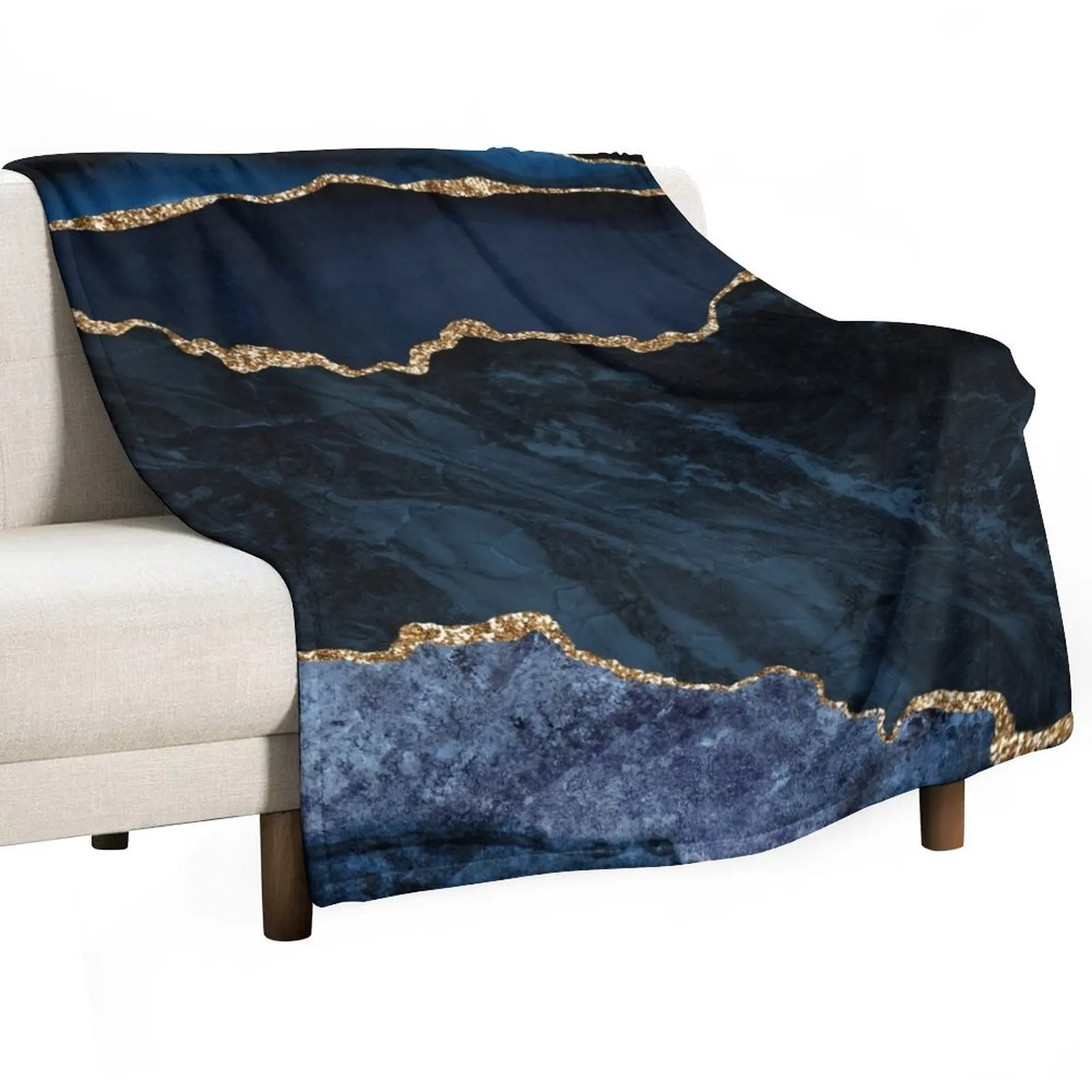

Abstract Blue, Gold Modern Geode Design Throw Blanket Giant Sofa Multi-Purpose Travel Bed Blankets