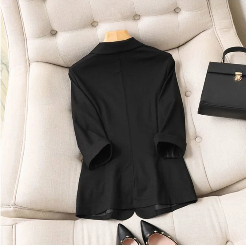 Women Thin Fit Solid Blazer Fall Single Button Loose Notched Suit Jacket Fashion Casual Pockets Straight Formal Office Lady Coat