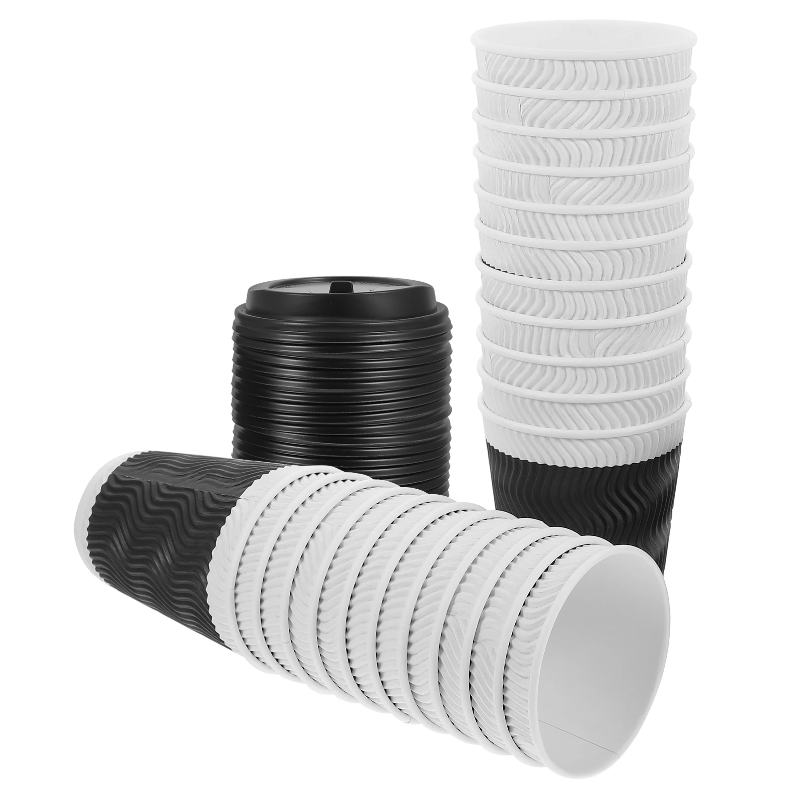 

50 Sets Coffee Cups Paper Takeaway Practical Durable Lids Thicken Milk Tea BlackDisposable Eco Friendly Hot Cold