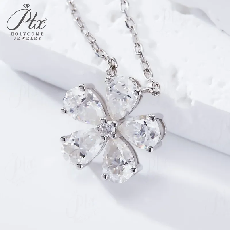 Halskette mit Fünfblättrigem Blumen-Anhänger, Moissanit-Diamant, 925 Sterling Silber Kette, Schmuck für Damen, Hypoallergen, Jubiläumsgeschenk – Detail 12