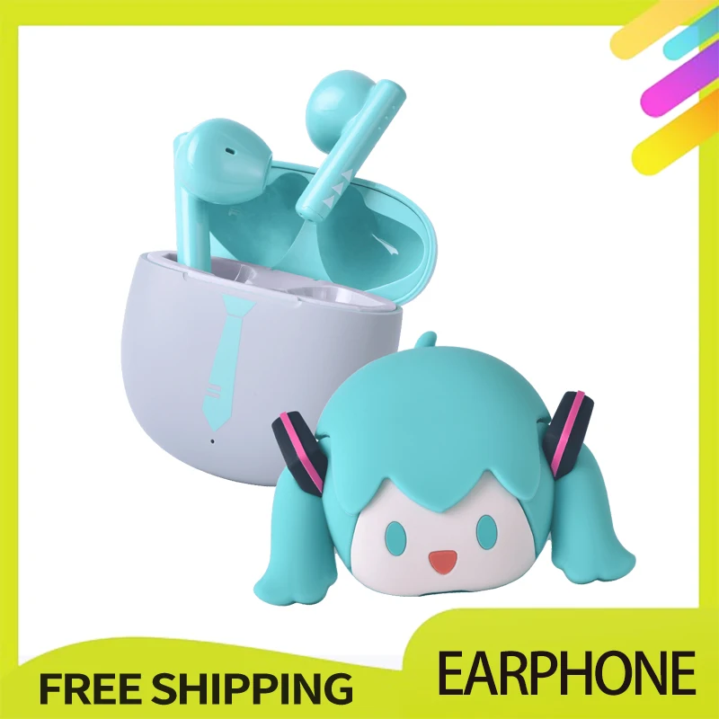 Hatsune Miku Anime Cartoon Wireless Bluetooth Headphones Set Silicone Protective Cover Semi-In-Ear Girls Toys Cute Gifts Custom