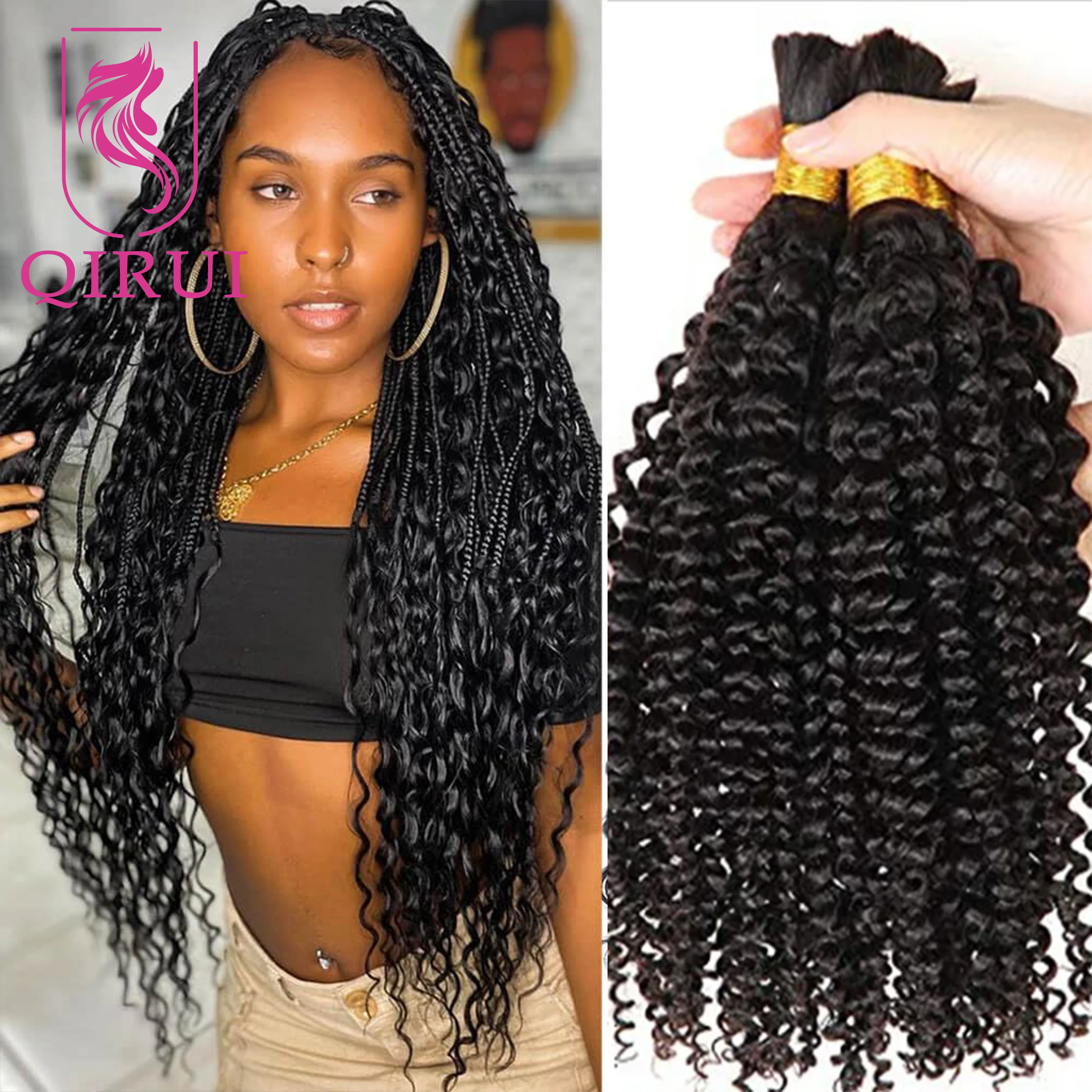 Unprocessed Human Hair Bulk For Braiding Curly Indian Remy Hair Double Drawn Extensions No Weft For Braids Hair 100g/Pcs