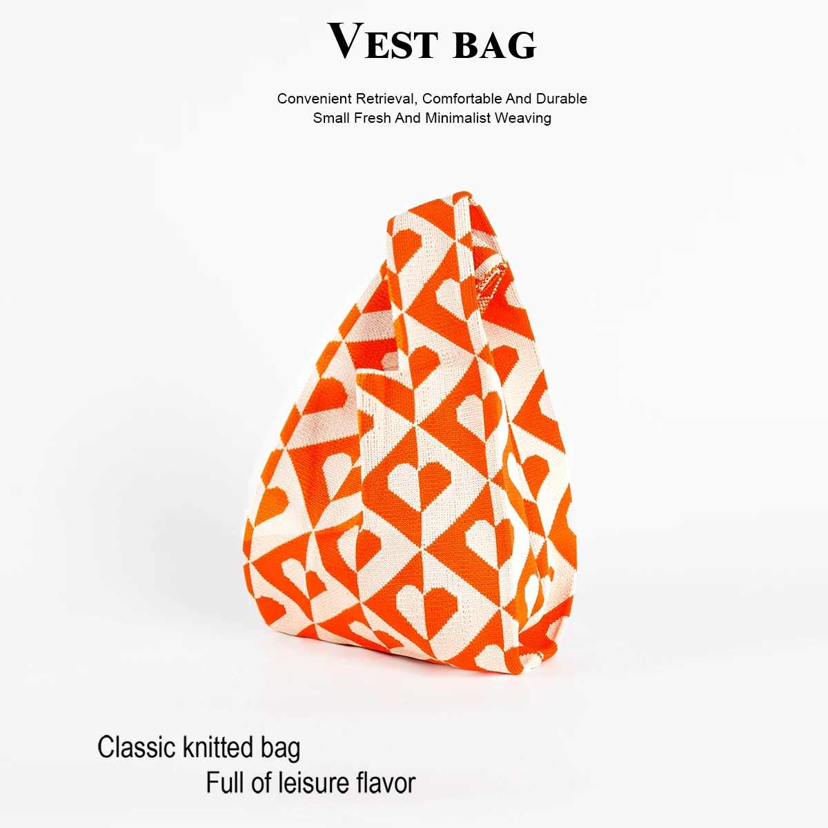 

Contrast Color Symmetrical Heart Retro Knitted Bag, Large Capacity to Carry Mobile Phones, Books, Water Bottles and Cosmetics, Suitable for Daily Commuting and Taking Photos, Suitable for Various Occasions, Commuting and Outdoor Shopping