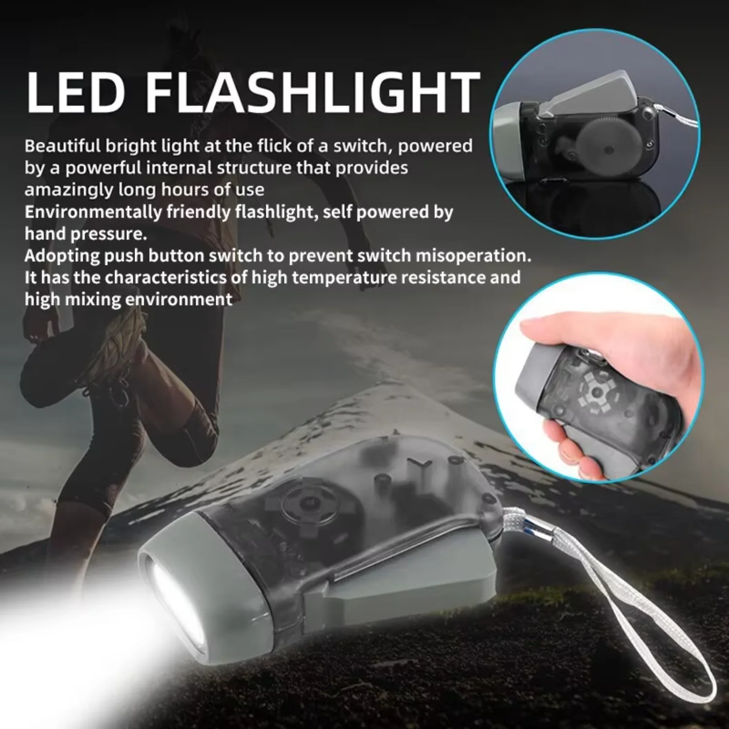 3  Hand Pressing Dynamo Crank Power Wind  Flashlight  Light Hand Press Crank Camping Lamp Light  Outdoor