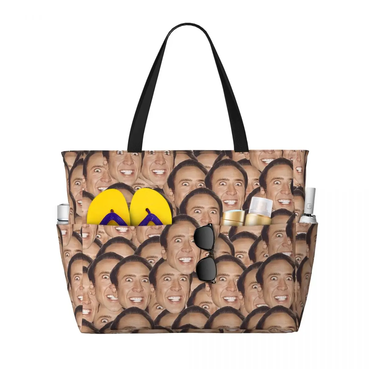 Nicolas Cage Meme Beach Tote Bag Sport Gym Yoga Duffle Large Tote Bag Women Travel Bag Fitness bag