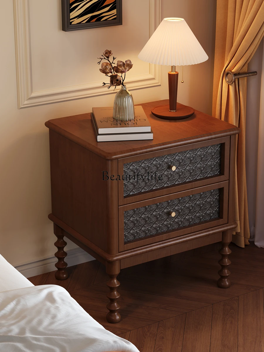 

American retro solid wood bedside table walnut medieval bedroom storage table storage locker