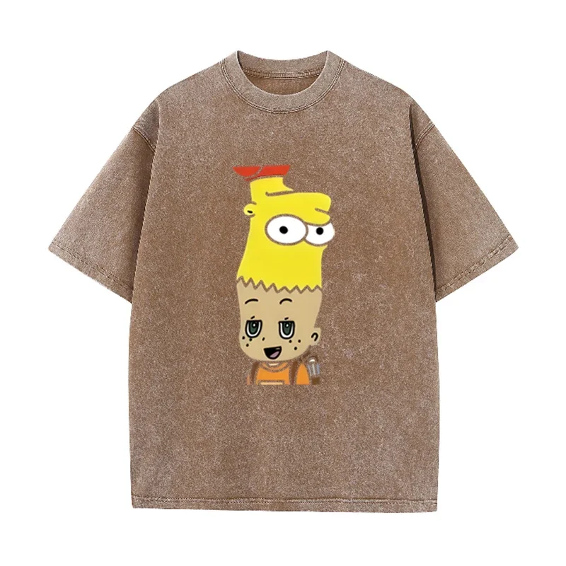 Mashup Cartoon Bart Simpson Print Vintage Washed T-Shirt Schwarz Casual Streetwear – Detail 7