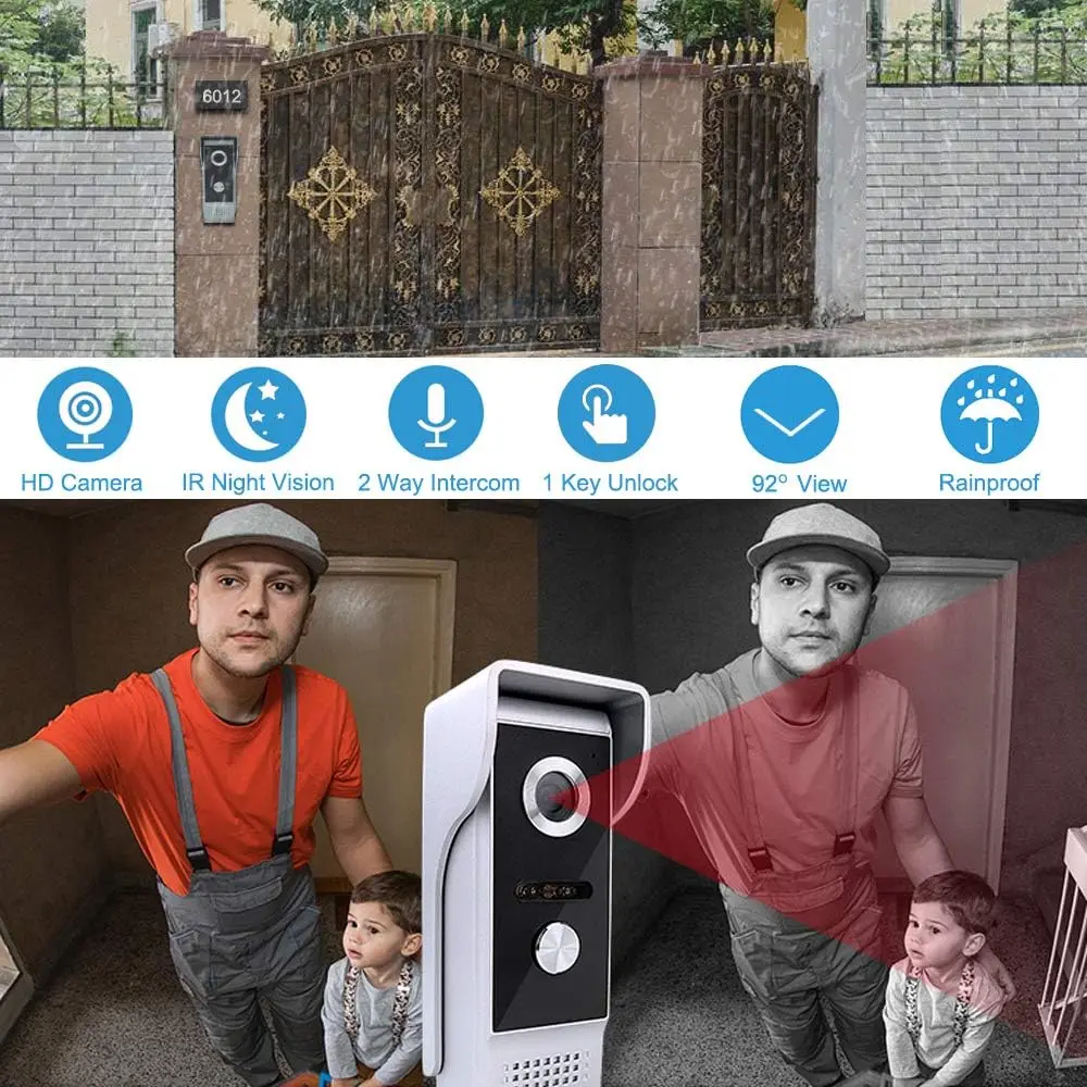 SmartYIBA Video Doorbell For Private House Video Door Phone Interphone 1 to 2 Monitors Kits Option 7" Color Screen Home Intercom