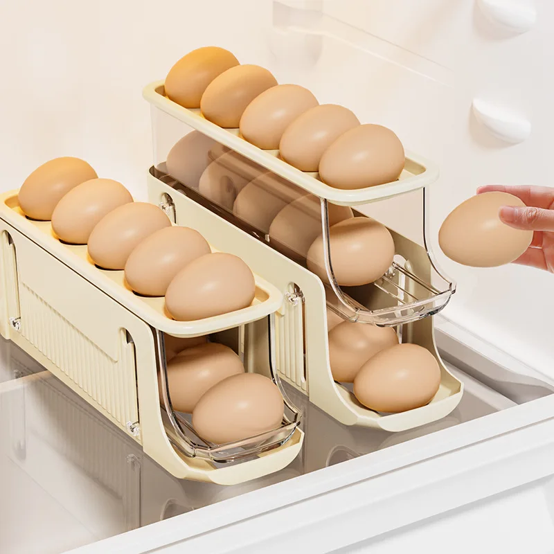 

Automatic Rolling Egg Holder Rack Kitchen Egg Storage Box Fridge Egg Box Container Fresh Preservation Fridge Organizer