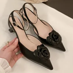 Danxuefei cinturino alla caviglia in vera pelle da donna 6cm sottile tacco alto sandali a punta fiore elegante décolleté estivi da donna scarpe