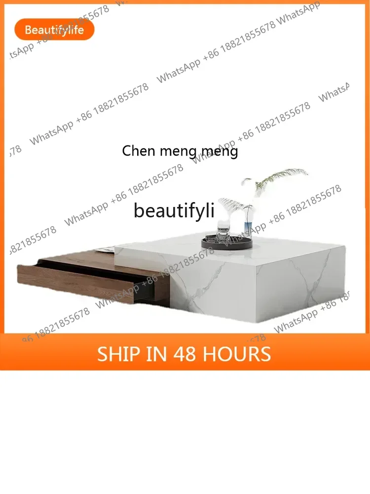 

ss cn8350 New Arrivals Q Stone Plate Coffee Table TV Cabinet Combination Marble Tea Table Solid Wood Living Room Home Small Apar
