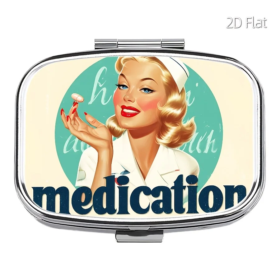 Flat design, 1-piece pill box, multi-compartment metal box, small portable pill box, suitable for travel, outdoor activities, or carrying in a purse, portable pill box for bags, multi-functional metal decorative box, jewelry box.